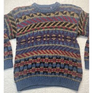 VTG 80’s Norther Isles Sweater Mens L Ethnic Stripped Chunky Hand Knit Grandpa